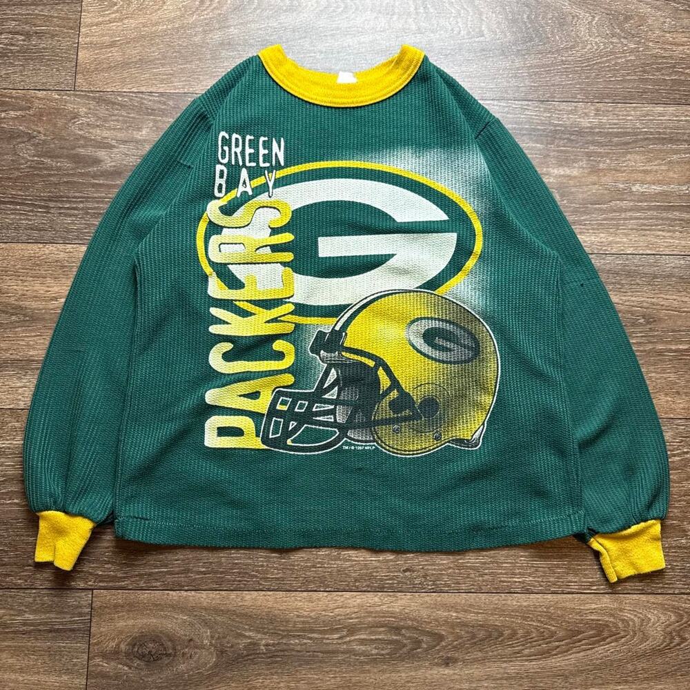 Vintage 1990s Single Stitch Green Bay Packers NFL Long Sleeve Thermal Tee